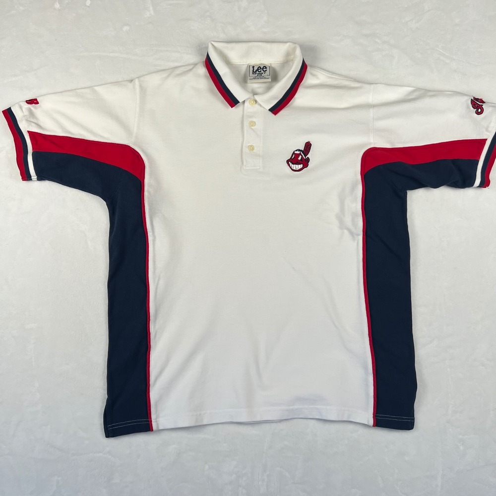 Vintage Lee Sport Cleveland Indians Polo Shirt Chief Wahoo MLB Mens XL White Red - Picture 3 of 9